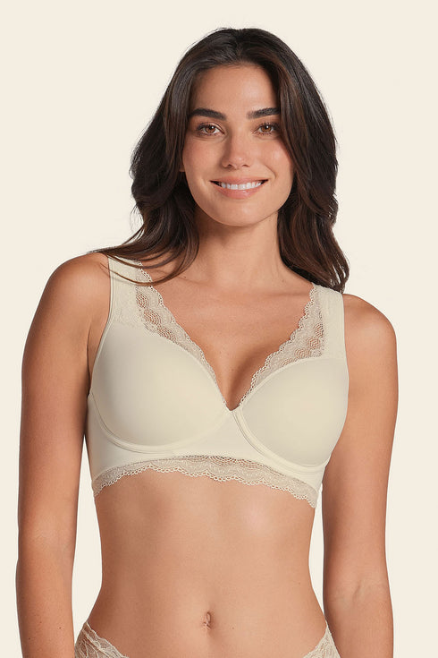 Leonisa Deep Coverage Soft Lightly-lined Lace Underwire Bra