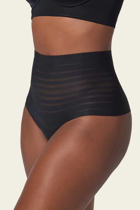 Leonisa Slimming Lace Stripe High-waisted Thong Panty