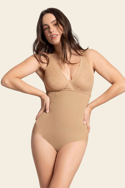 Leonisa Sheer Stripe Detail Sculpting Bodysuit