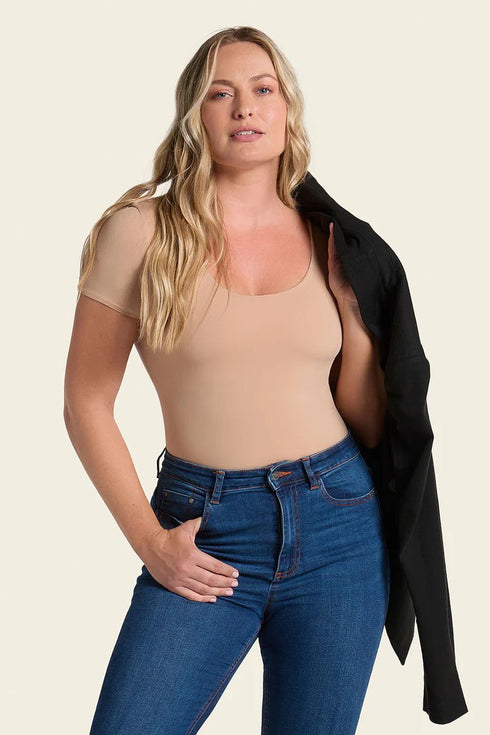 Leonisa Short Sleeve Round Neck Shaper Bodysuit