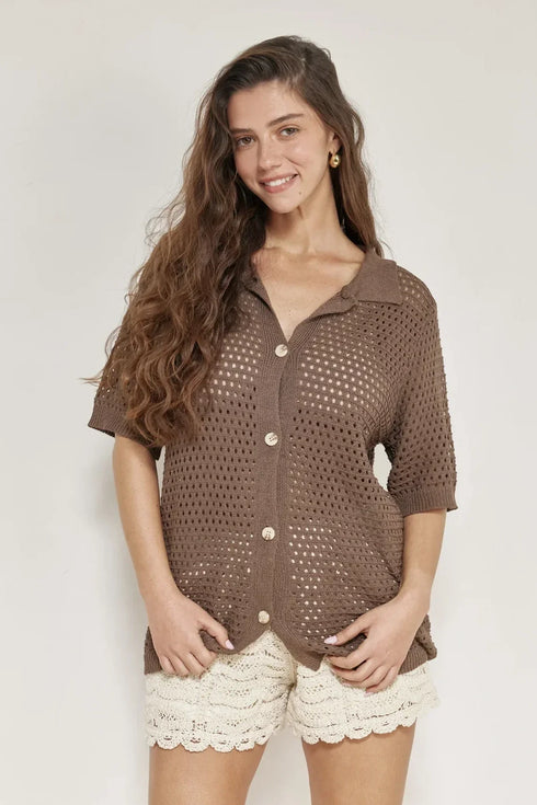 Gottex Beach Life Robbie Crochet Collared Beach Top