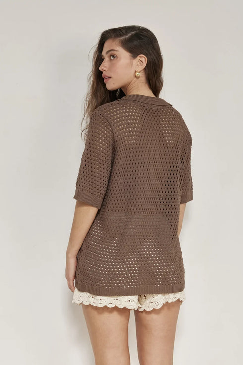Gottex Beach Life Robbie Crochet Collared Beach Top