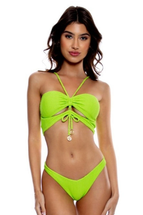 Luli Fama Amazonia Drawstring Halter Peek A Boo Cropped Top