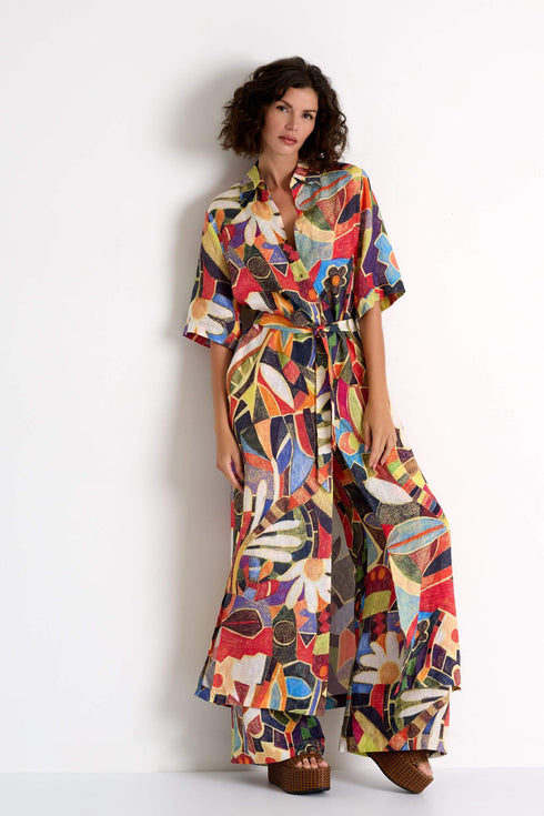 Shan Lina Long linen shirt dress