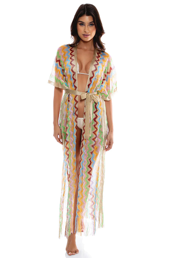 Luli Fama Here Comes The Sun Open Front Tie Long Poncho