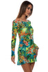 Luli Fama Peacock Affair Long Sleeve Short Dress