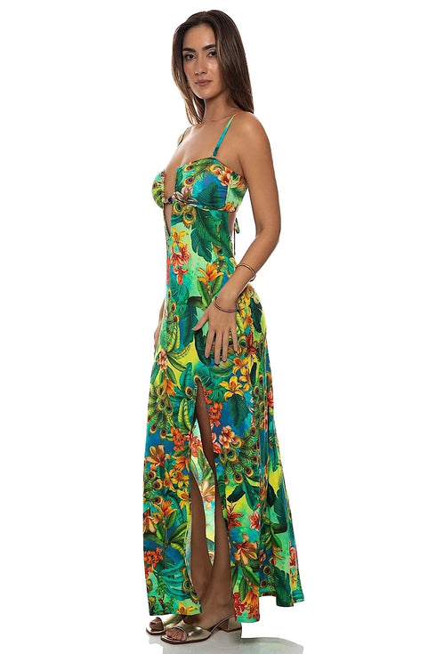 Luli Fama Peacock Affair Convertible Maxi Dress