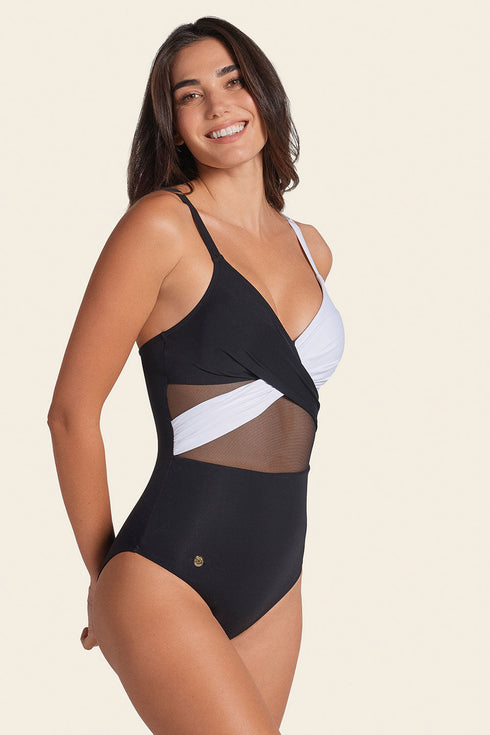 Leonisa Contrast Detail One Piece Swimsuit With Slimming Compression