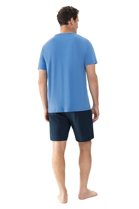Mey Serie Micro Blue Pyjama Short Pant, Short Sleeve