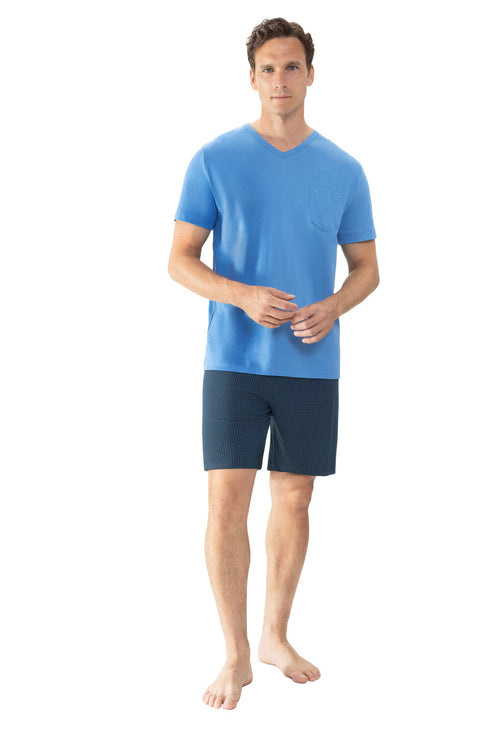 Mey Serie Micro Blue Pyjama Short Pant, Short Sleeve