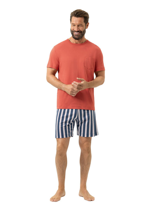Mey Serie Bold Coral Stripes Pyjama Short Pant, Short Sleeve