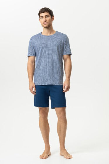 Mey Serie Houndstooth Blue Pyjama Short Pant, Short Sleeve