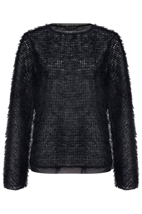 Shan Amelia Feather-Effect Embroidered Tulle Top