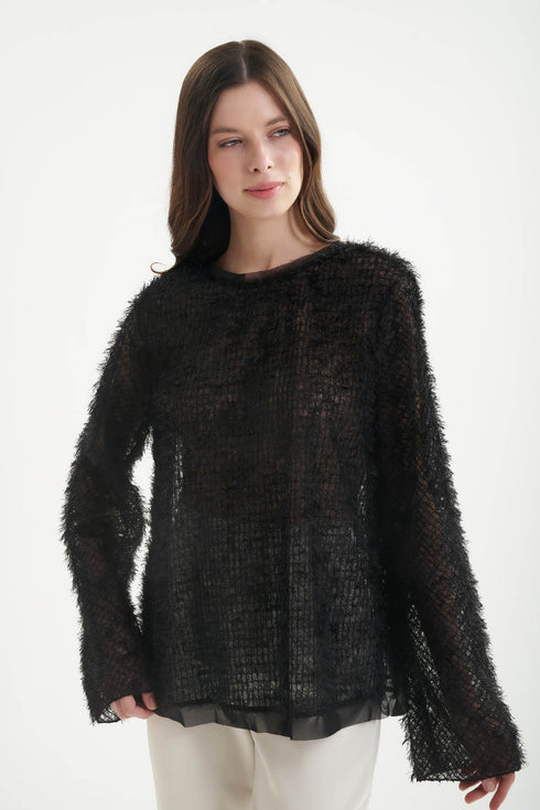 Shan Amelia Feather-Effect Embroidered Tulle Top