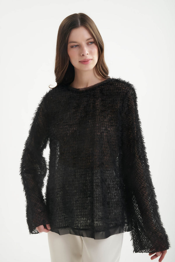 Shan Amelia Feather-Effect Embroidered Tulle Top
