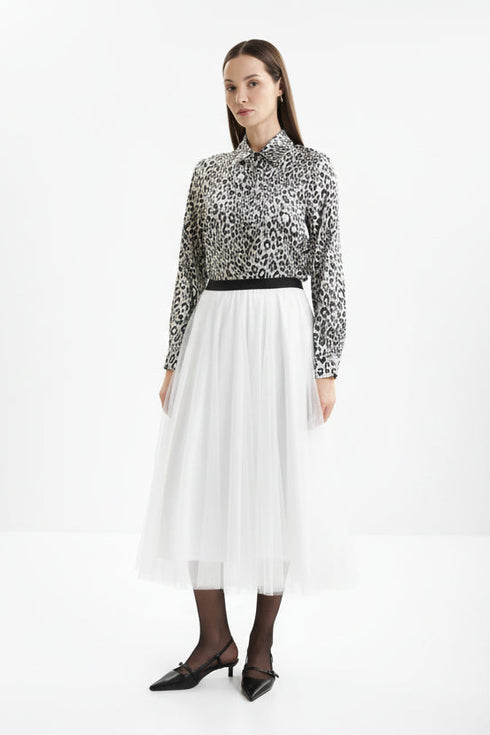 Shan Ariel Long tulle midi skirt