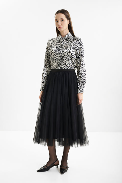 Shan Ariel Long tulle midi skirt