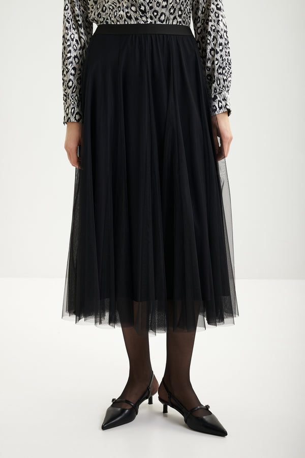 Shan Ariel Long tulle midi skirt