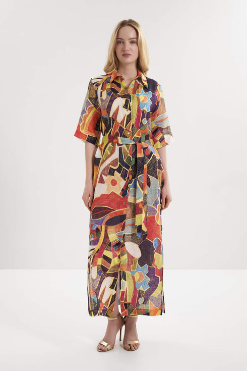 Shan Lina Long linen shirt dress