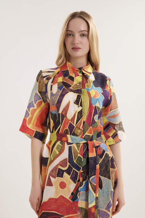 Shan Lina Long linen shirt dress