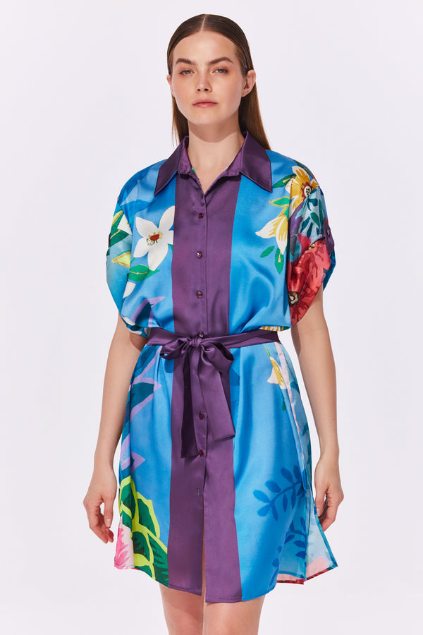 Gottex Tropicana Belted Short Sleeve Shirt Dres