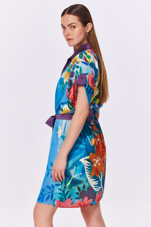 Gottex Tropicana Belted Short Sleeve Shirt Dres