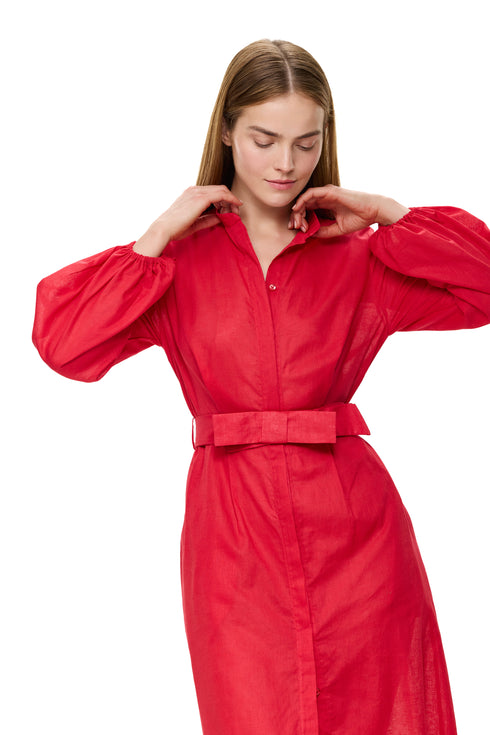 Gottex Modern Muse Belted Button Up Linen Dress