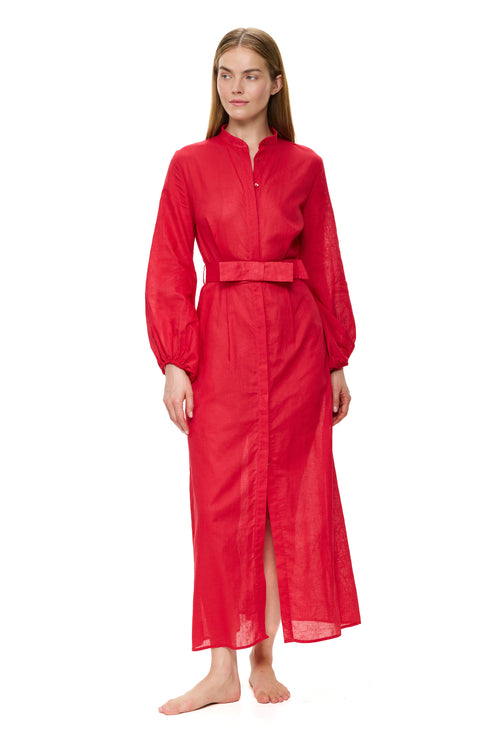 Gottex Modern Muse Belted Button Up Linen Dress