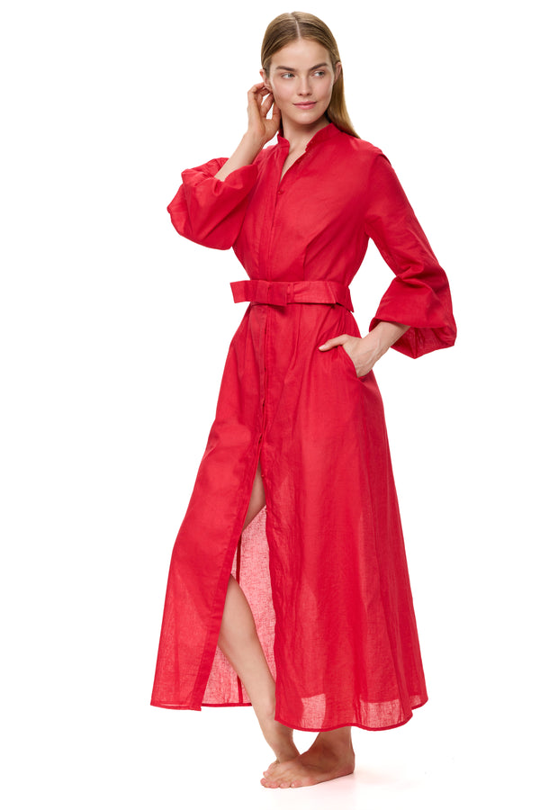 Gottex Modern Muse Belted Button Up Linen Dress