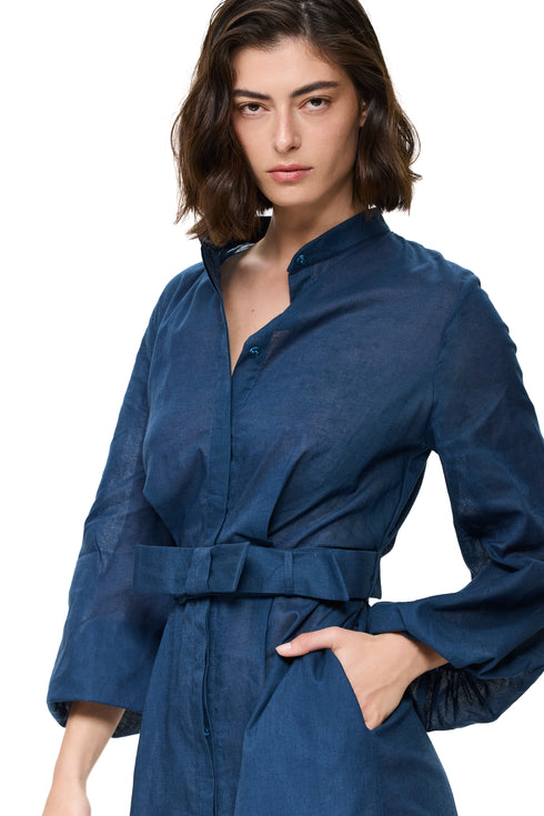 Gottex Modern Muse Belted Button Up Linen Dress