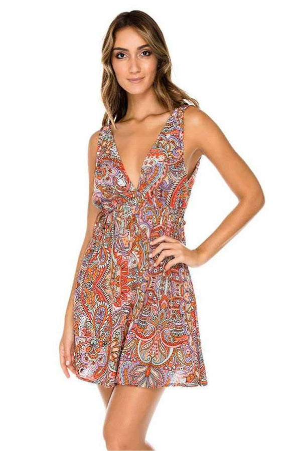 Luli Fama Andaluz Crystallized V Neck Short Dress