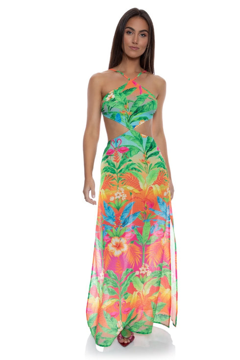 Luli Fama Palm Breeze Cut Out Long Dress