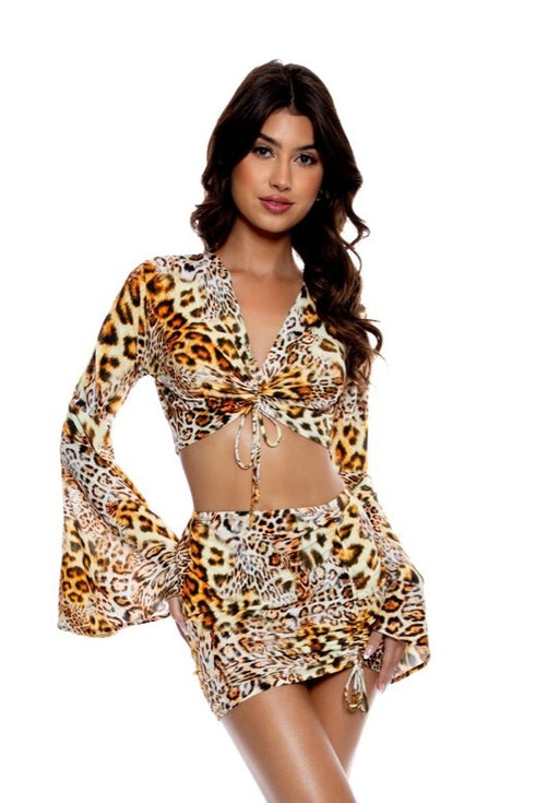 Luli Fama Mamacita Bell Sleeve Scrunched Crop Top