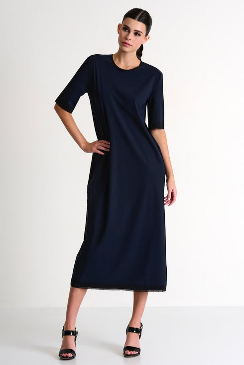 Round-Neck Maxi Dress - 42430-64-550 02 / 550 Navy / 75% POLYAMIDE, 25% ELASTANE