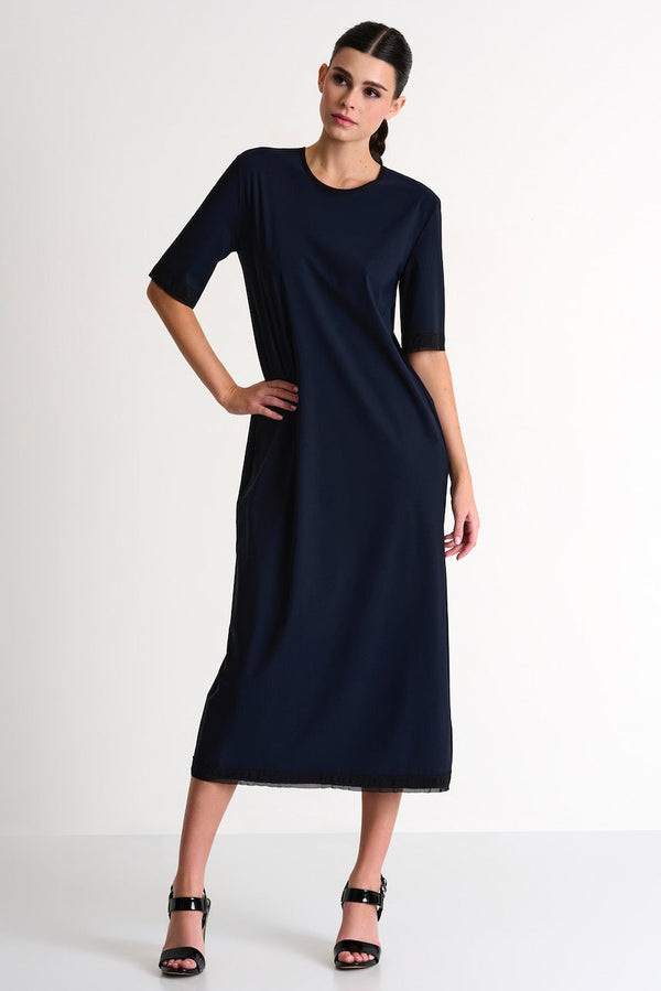 Round-Neck Maxi Dress - 42430-64-550 02 / 550 Navy / 75% POLYAMIDE, 25% ELASTANE