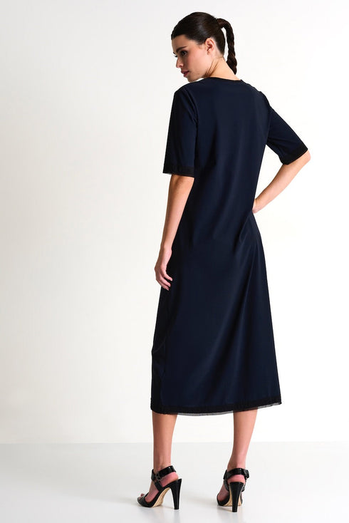 Round-Neck Maxi Dress - 42430-64-550 02 / 550 Navy / 75% POLYAMIDE, 25% ELASTANE