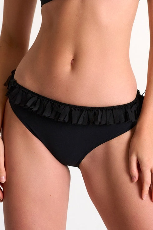 Shan Jasmine Mid-Rise Bikini Bottom With Fringes