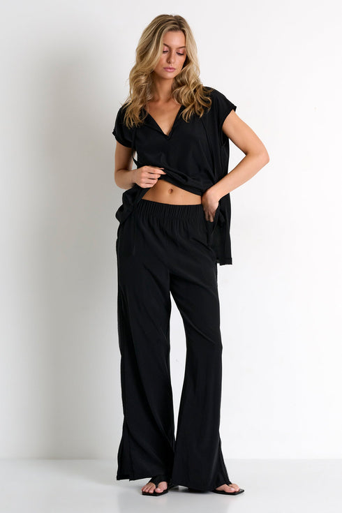 Straight-Leg Silk Pants 02 / 800 Black