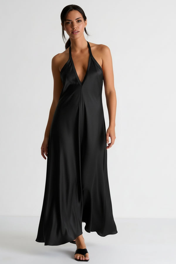 Shan Céline Halter Style Silk Maxi Dress