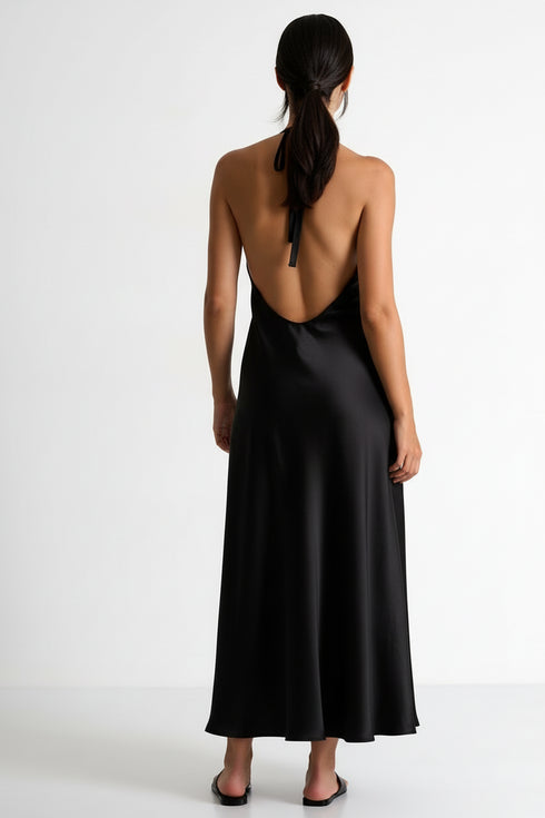 Shan Céline Halter Style Silk Maxi Dress