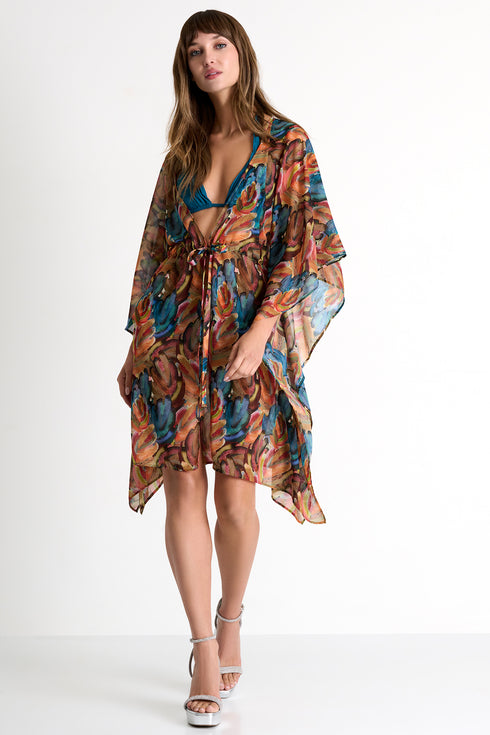Shan Flora Kimono with wide sheer sleeves