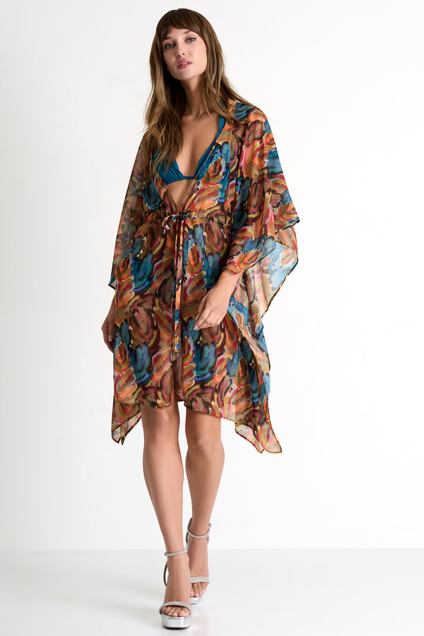 Shan Flora Kimono with wide sheer sleeves