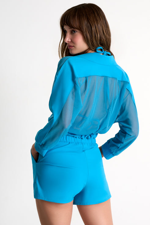 Shan Mia Cropped Long-Sleeve Mesh Shirt