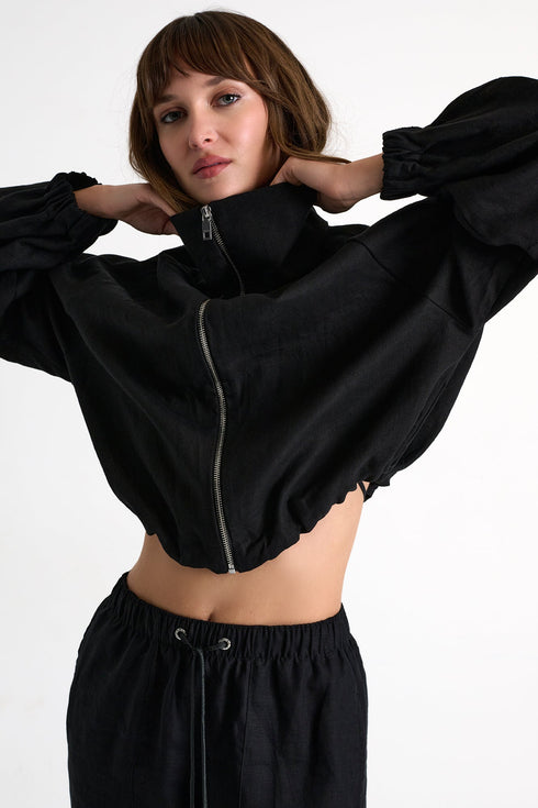 Linen Puffer Jacket 02 / 800 Black