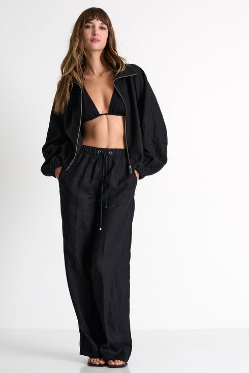 Linen Puffer Jacket 02 / 800 Black