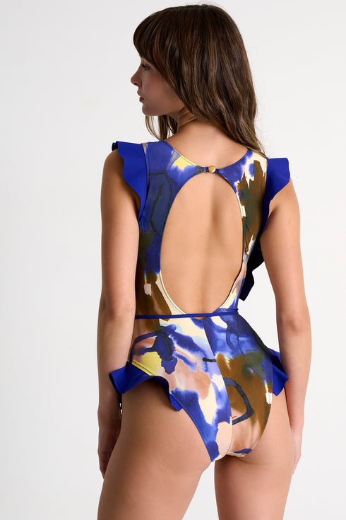 Shan Frederique High-neck One-piece Swimsuit With Ruffled Shoulders