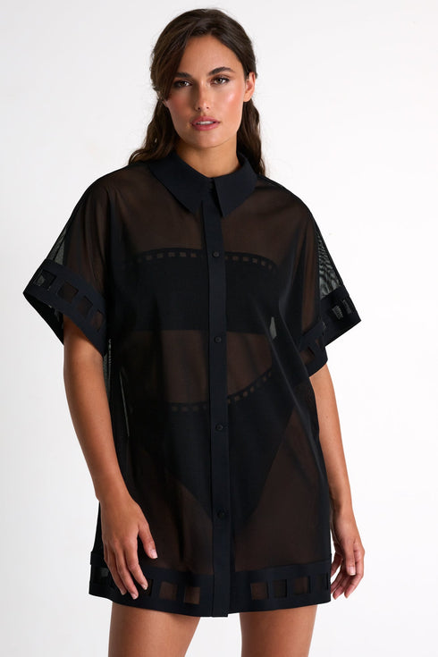 Mesh Shirt Dress With Mosaic Cutouts 02 / 800 Black