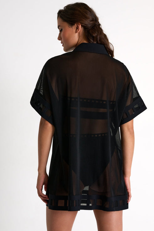 Mesh Shirt Dress With Mosaic Cutouts 02 / 800 Black