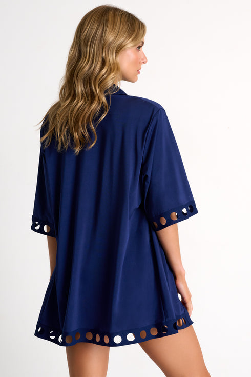 Shan Elisabeth Button-down Lycra swimsuit cover-up with round cutouts