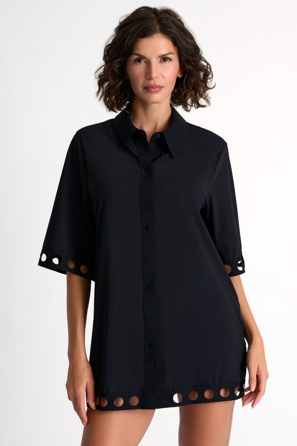 Shan Elisabeth Button-down Lycra swimsuit cover-up with round cutouts - 42630-85-800